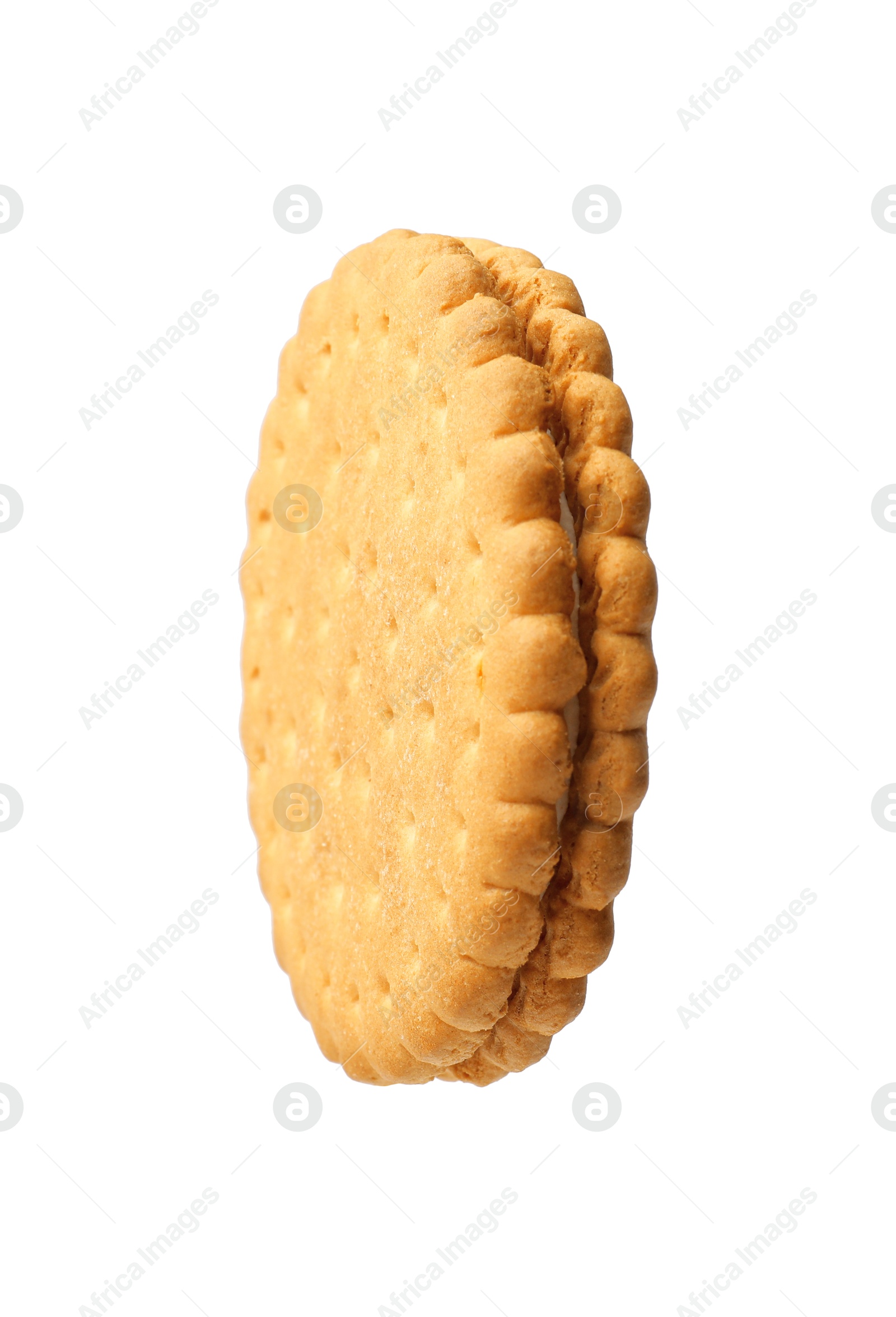 Photo of One tasty sandwich cookie isolated on white