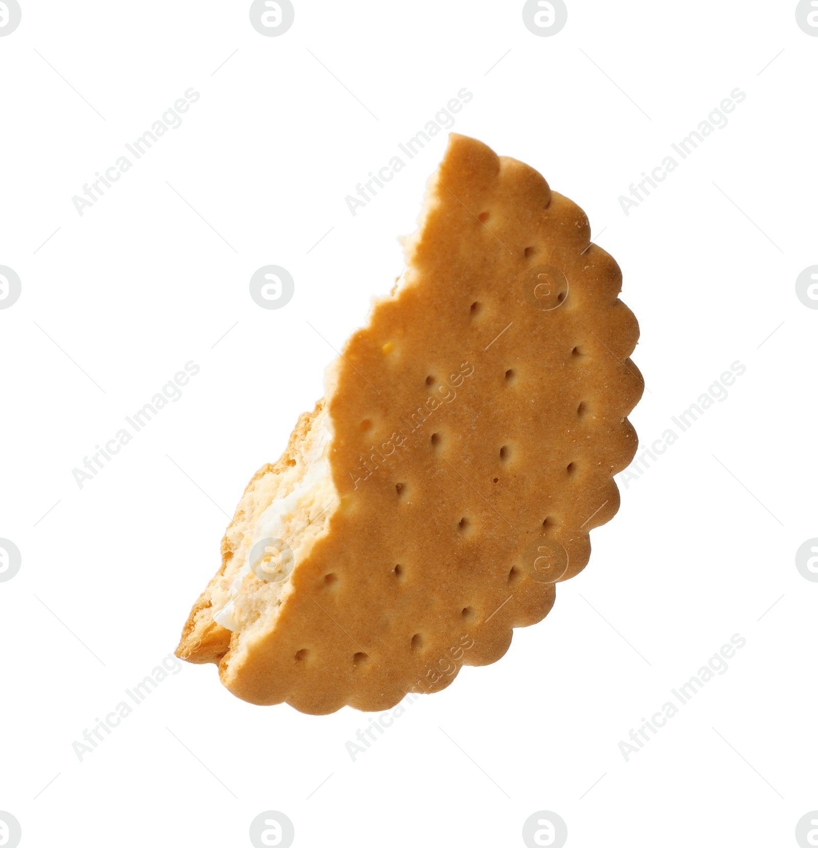 Photo of Piece of tasty sandwich cookie isolated on white