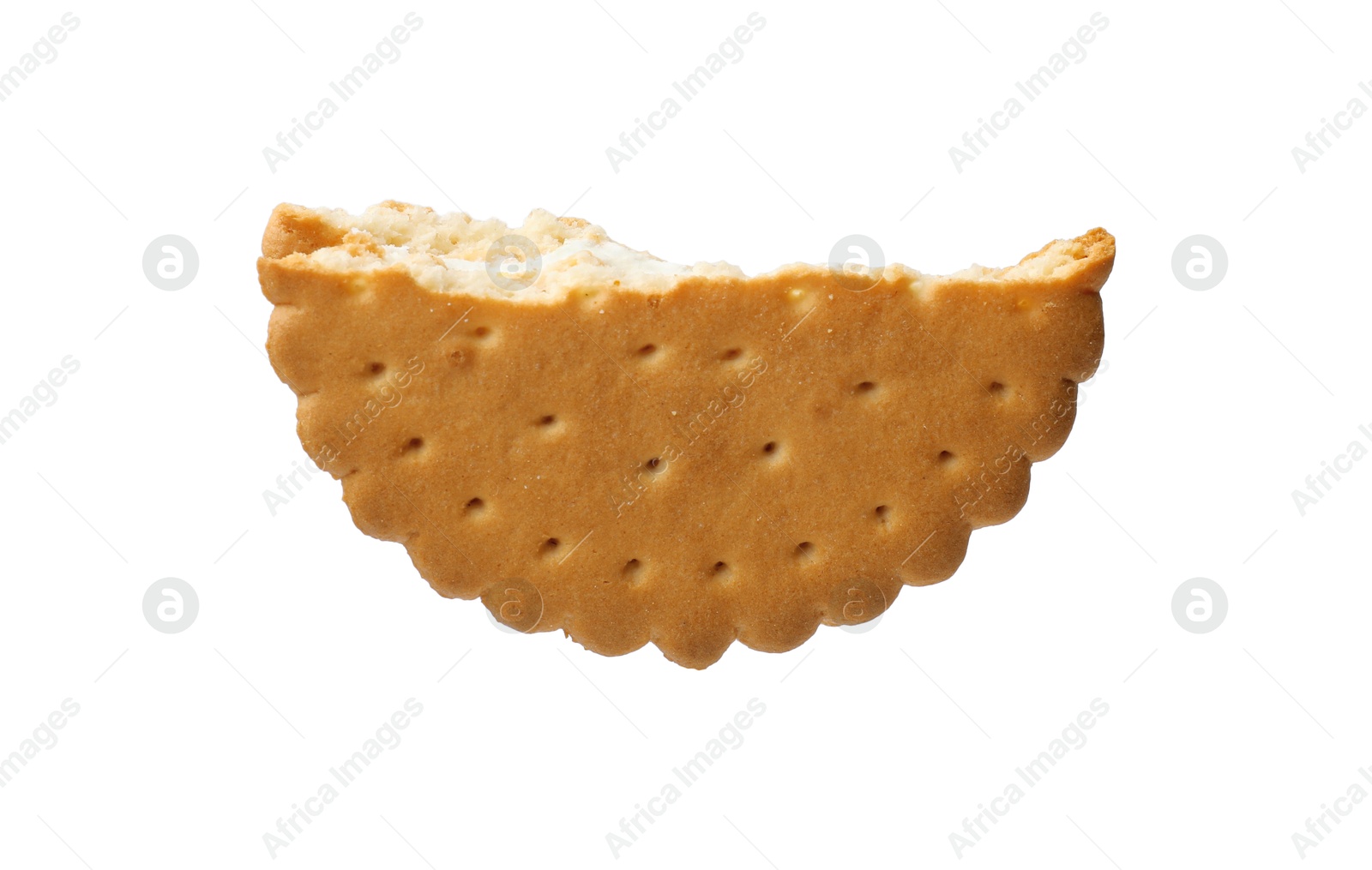 Photo of Piece of tasty sandwich cookie isolated on white