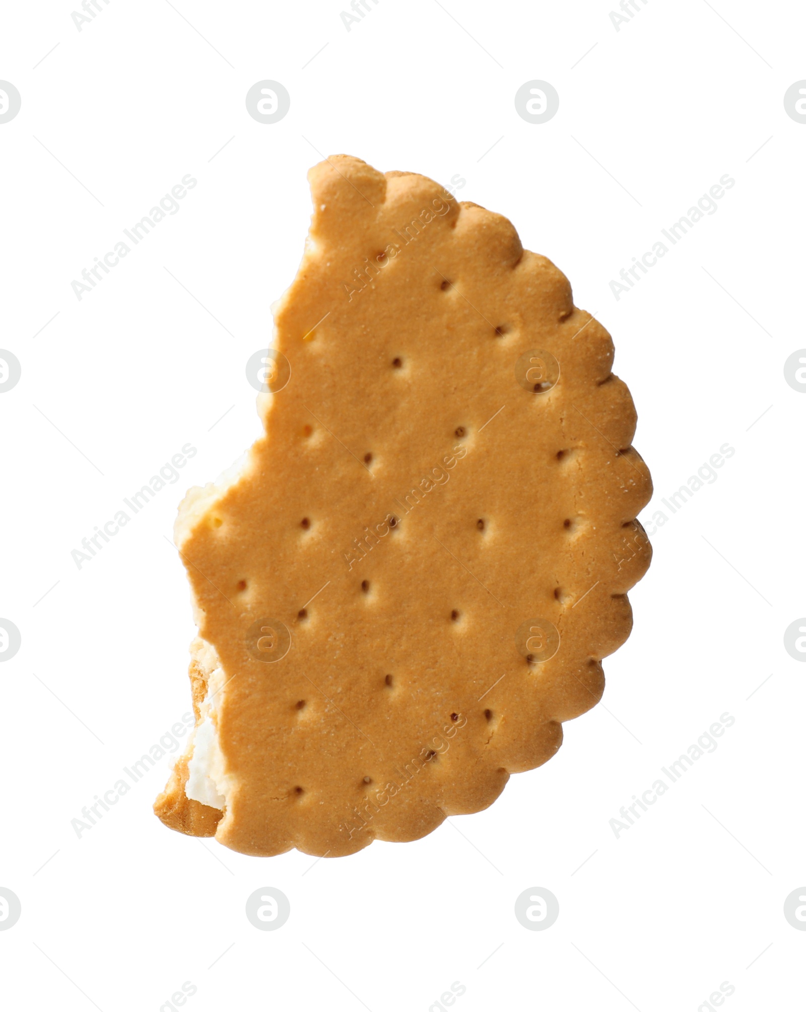 Photo of Piece of tasty sandwich cookie isolated on white