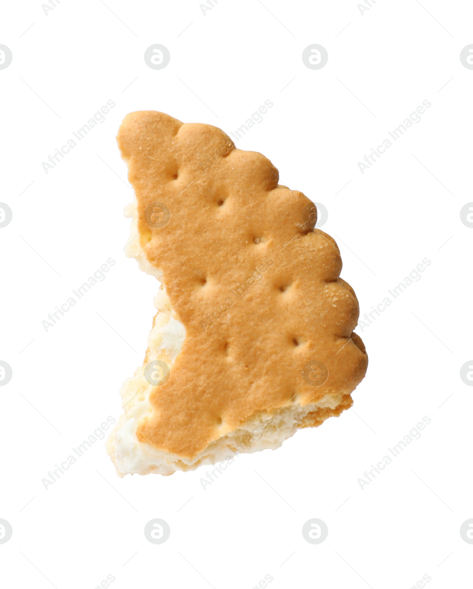 Photo of Piece of tasty sandwich cookie isolated on white