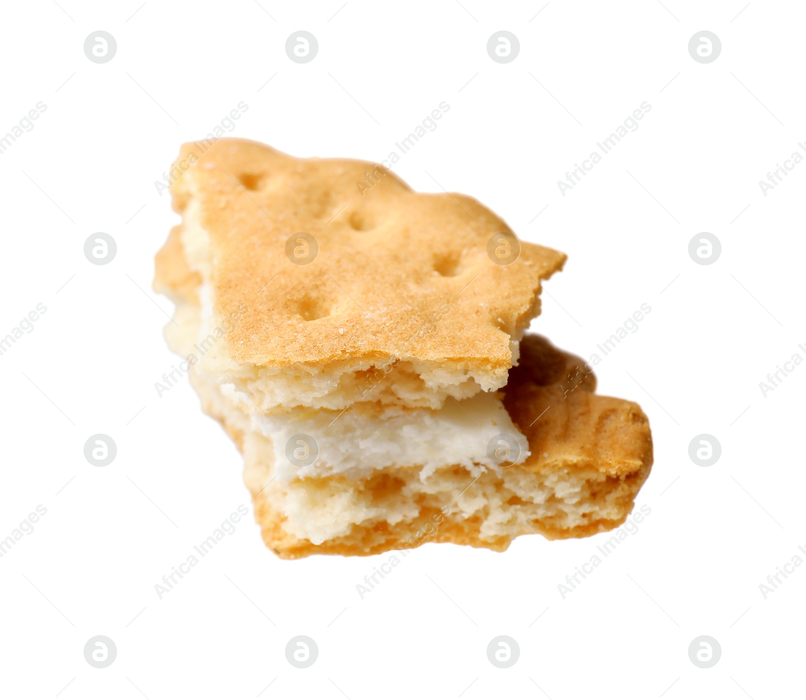 Piece of tasty sandwich cookie isolated on white Photo of Piece of tasty sandwich cookie isolated on white
