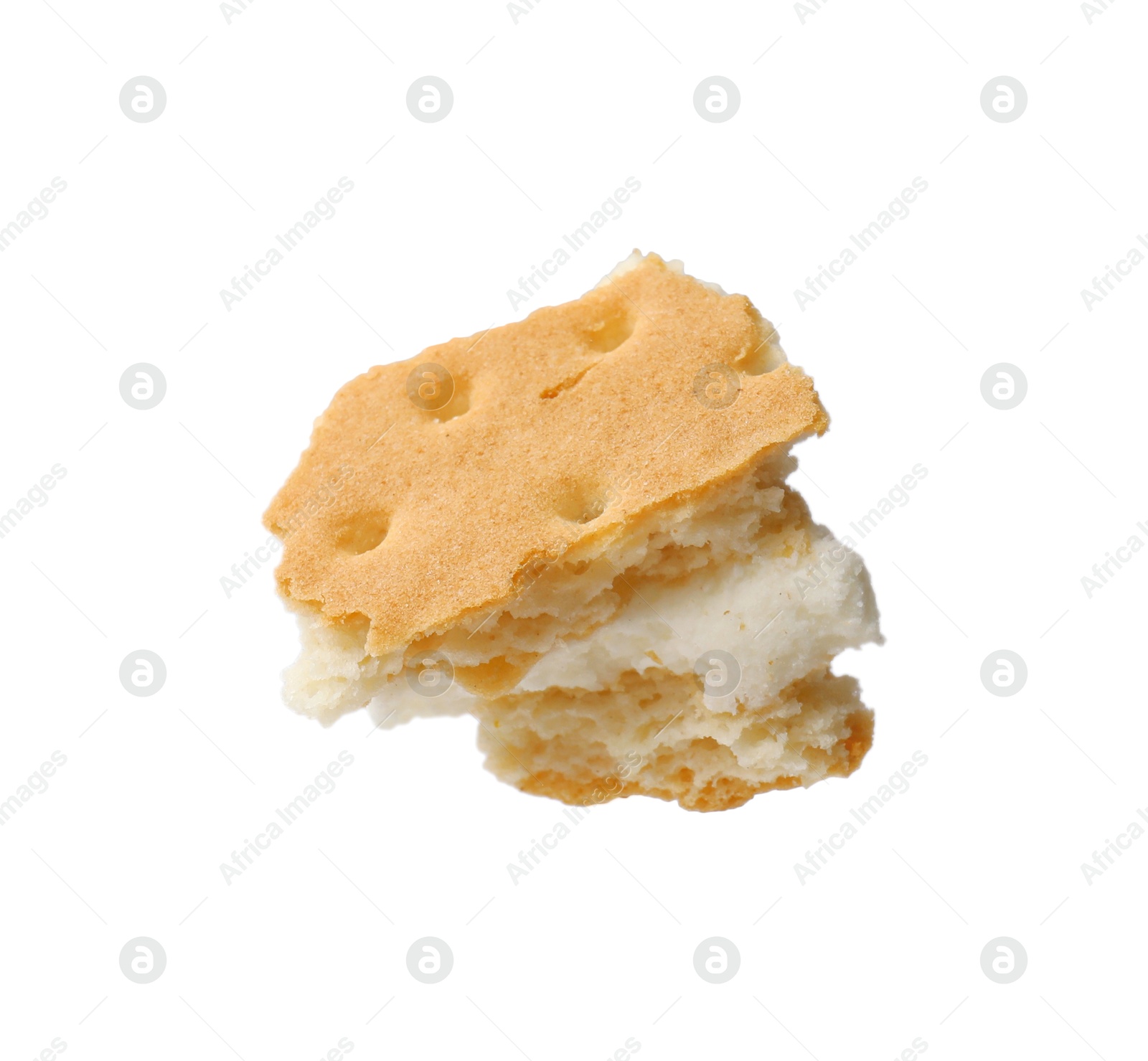 Photo of Piece of tasty sandwich cookie isolated on white