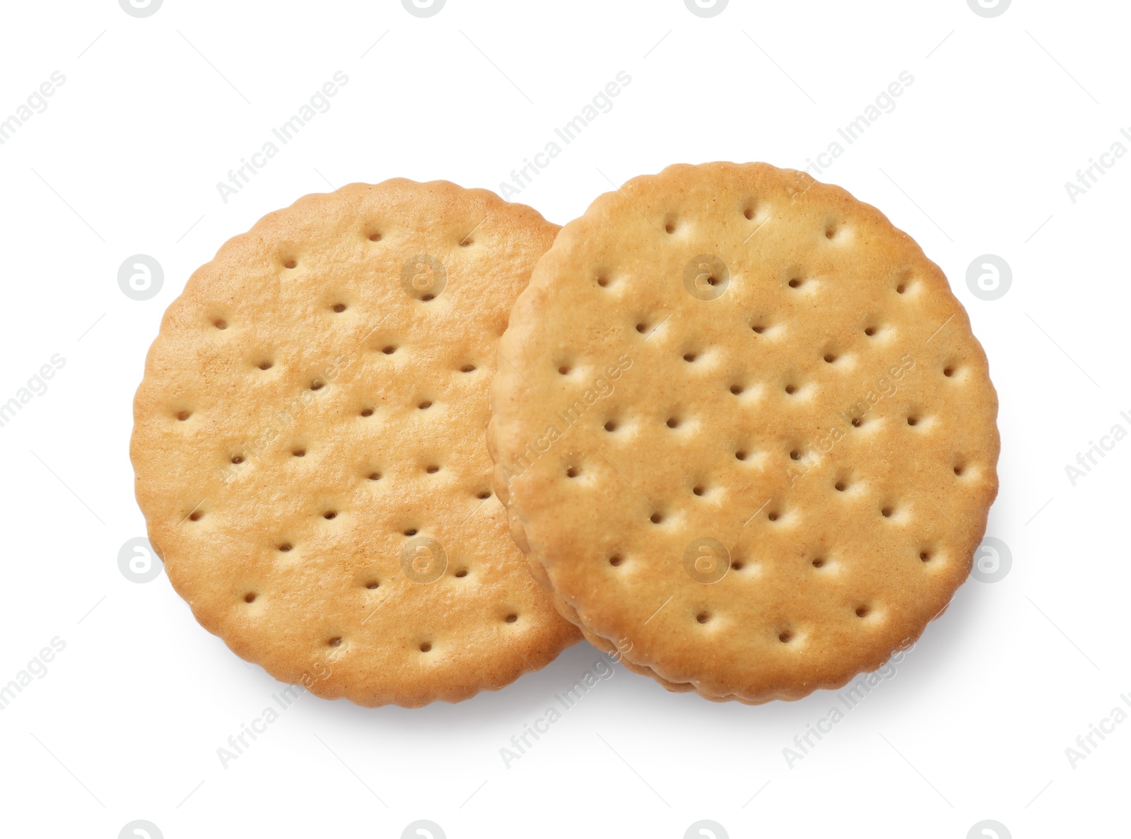 Photo of Tasty sandwich cookies isolated on white, top view