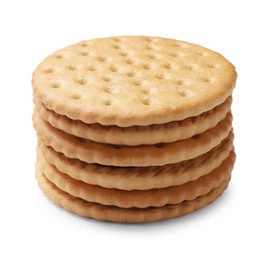 Stack of tasty sandwich cookies isolated on white