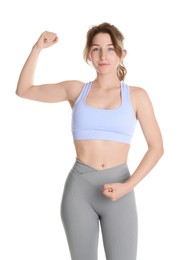 Photo of Woman with slim body posing on white background