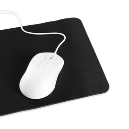 Photo of Wired mouse and mousepad isolated on white