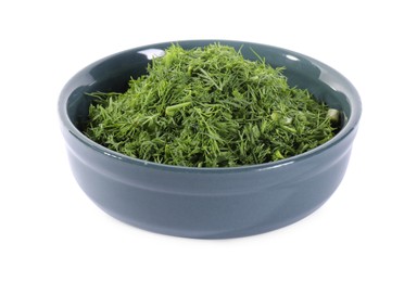 Fresh green dill in bowl isolated on white