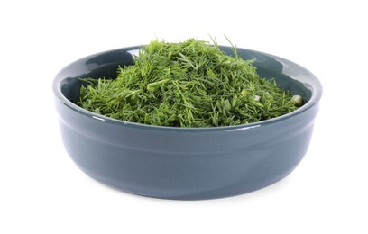 Fresh green dill in bowl isolated on white