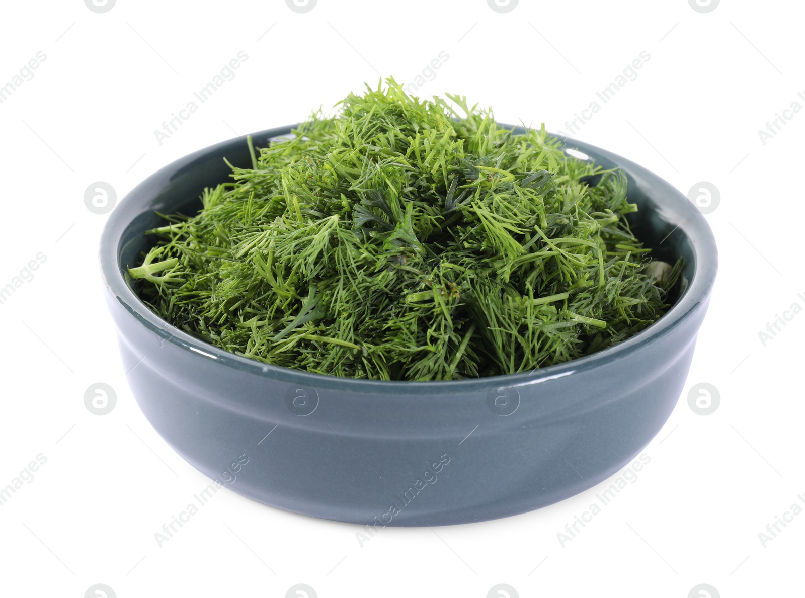 Photo of Fresh green dill in bowl isolated on white