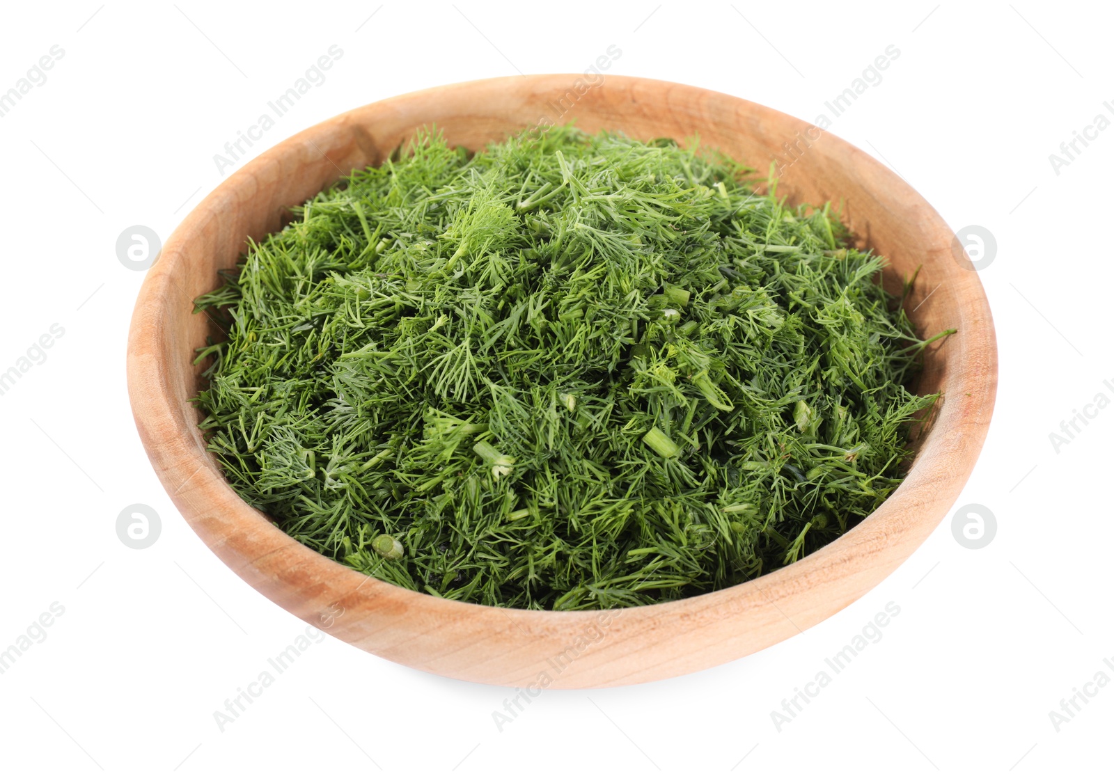 Photo of Fresh green dill in bowl isolated on white