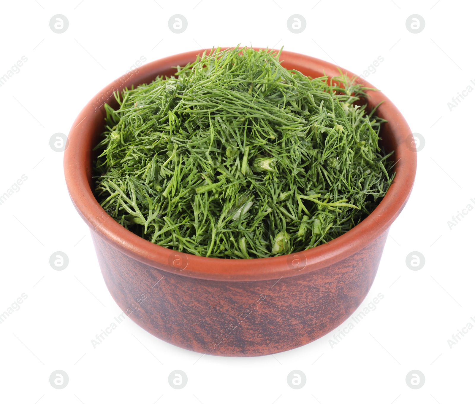 Photo of Fresh green dill in bowl isolated on white