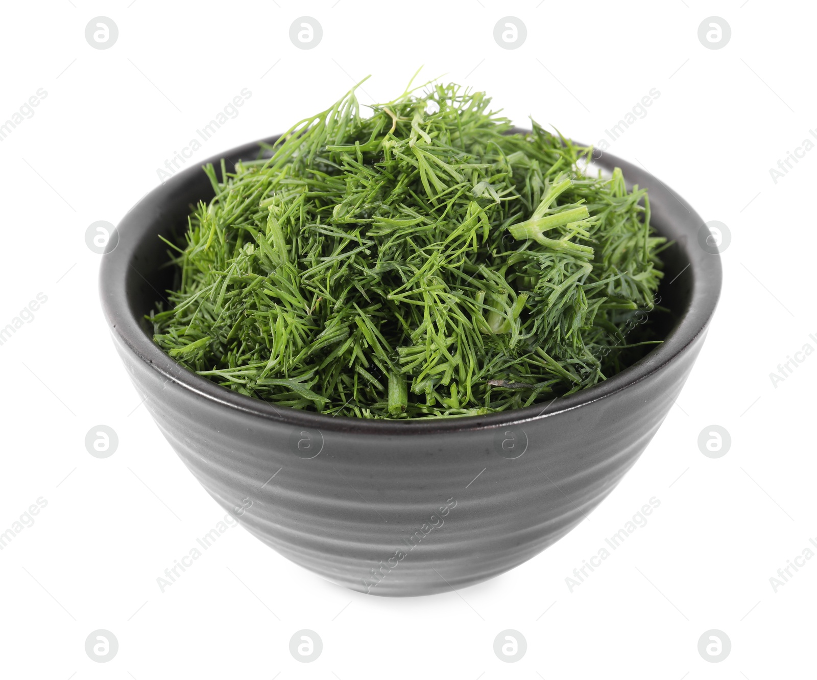 Photo of Fresh green dill in bowl isolated on white