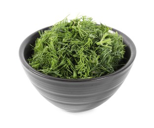 Photo of Fresh green dill in bowl isolated on white