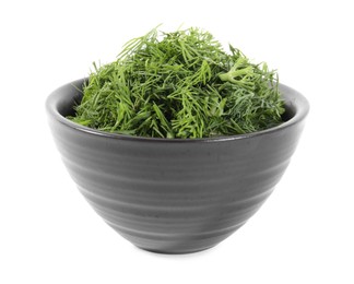 Fresh green dill in bowl isolated on white