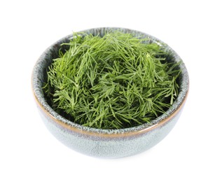 Fresh green dill in bowl isolated on white