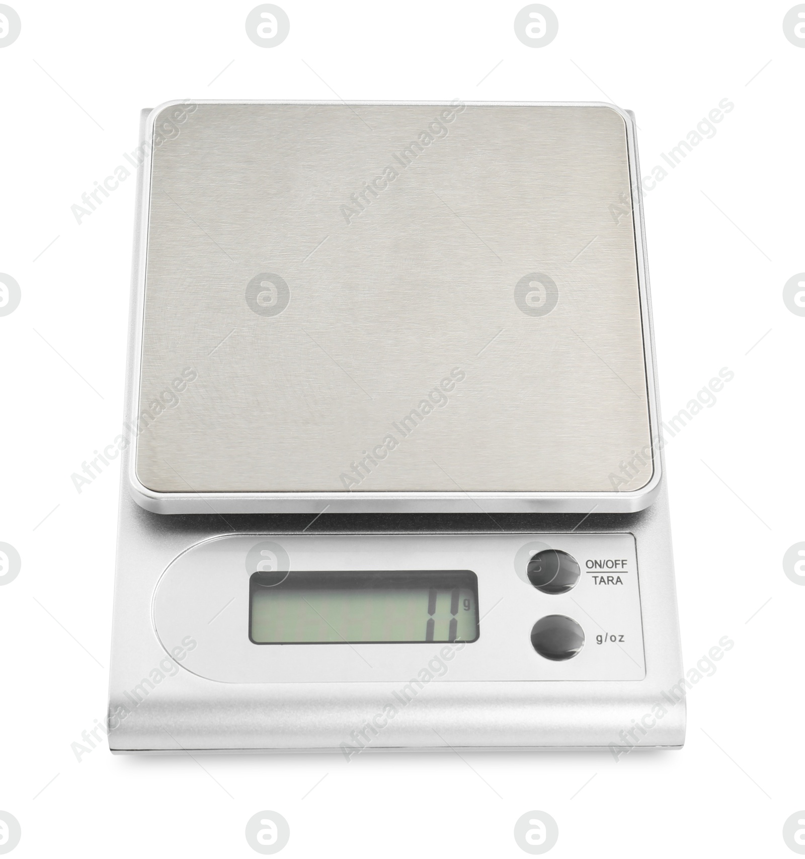 Photo of One metal kitchen scale isolated on white