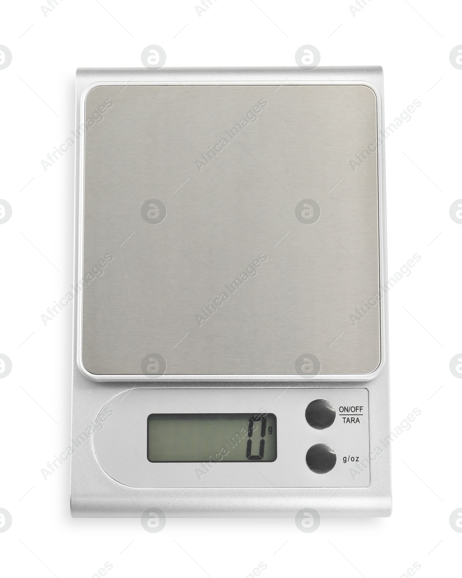 Photo of One metal kitchen scale isolated on white, top view