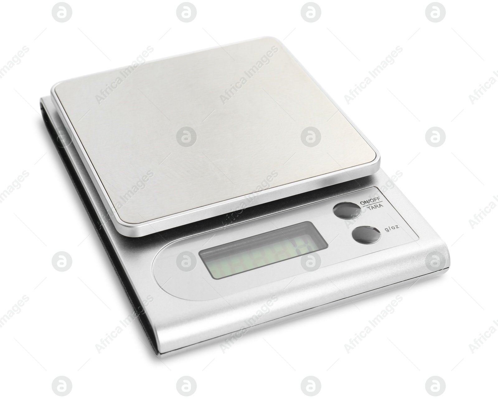 Photo of One metal kitchen scale isolated on white