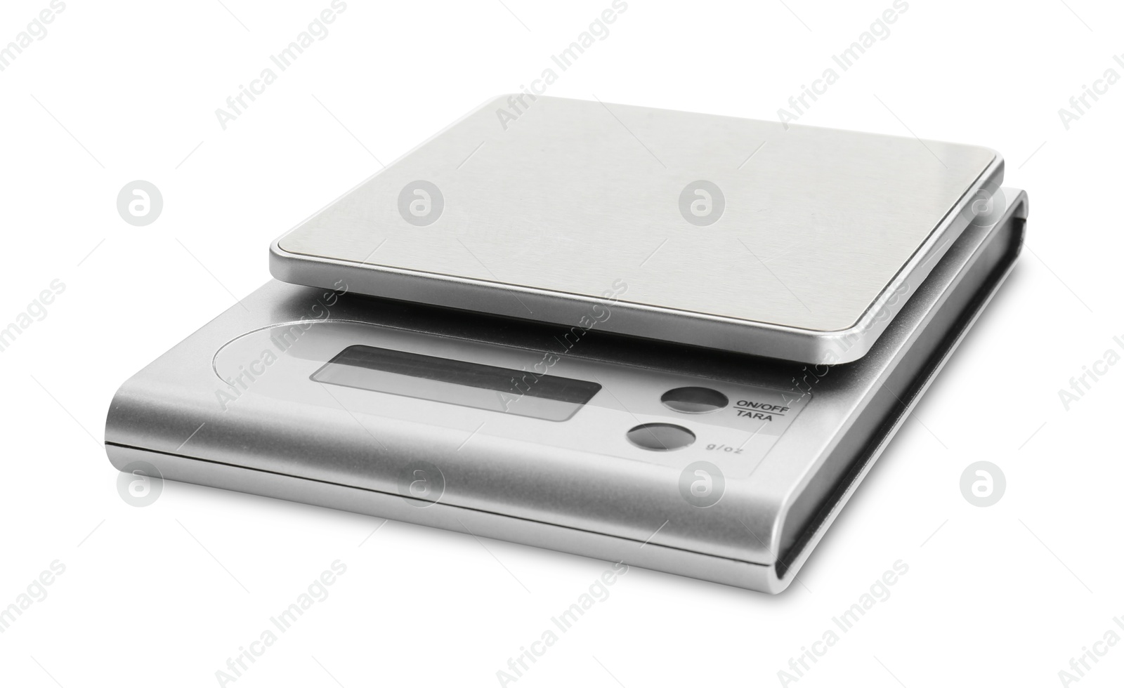 Photo of One metal kitchen scale isolated on white