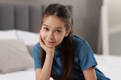 Photo of Portrait of beautiful little girl indoors. Cute child