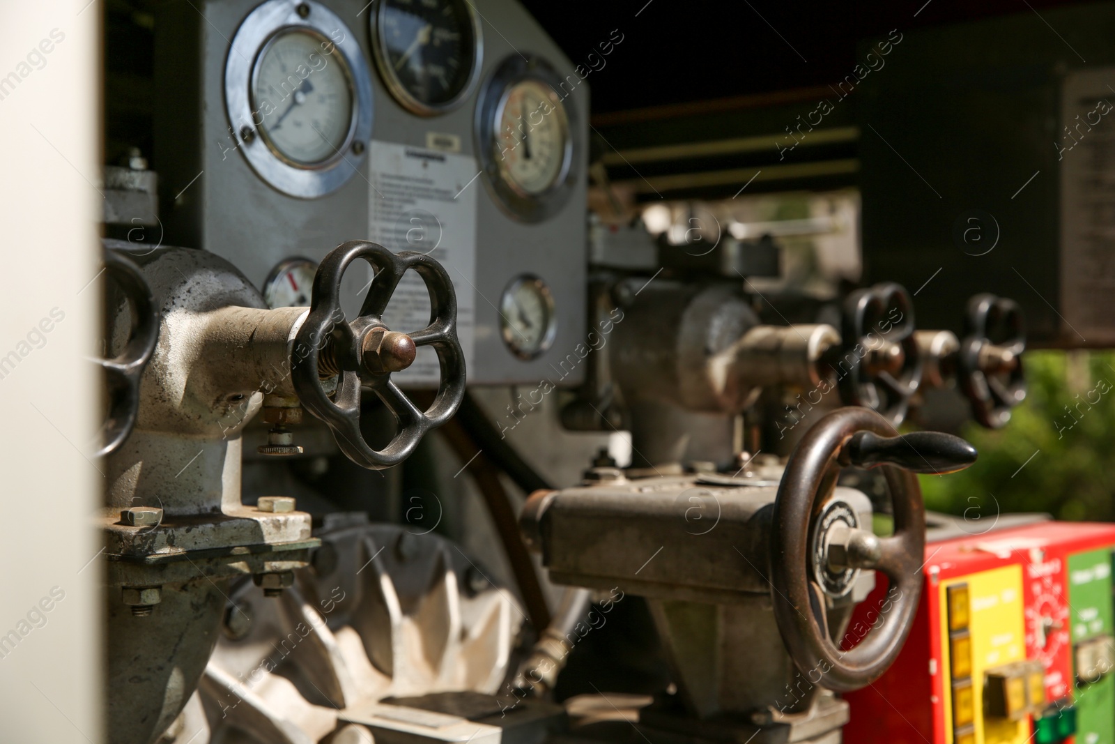 Photo of View of details inside fire truck, closeup