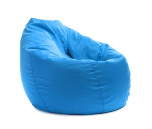 Image of One light blue bean bag chair isolated on white