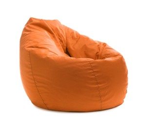 One orange bean bag chair isolated on white