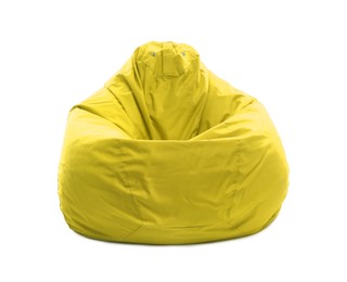 One yellow bean bag chair isolated on white