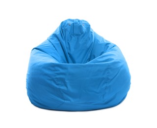 One light blue bean bag chair isolated on white