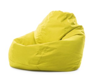 One yellow bean bag chair isolated on white