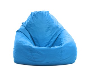 One light blue bean bag chair isolated on white