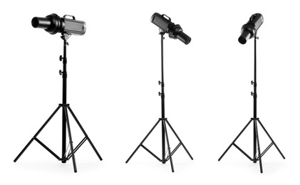 Professional lighting equipment isolated on white, set