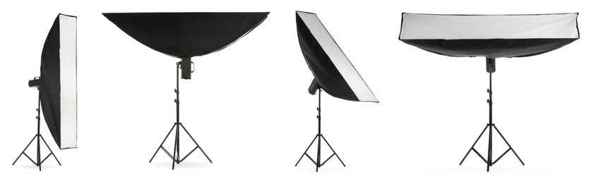 Professional lighting equipment isolated on white, set