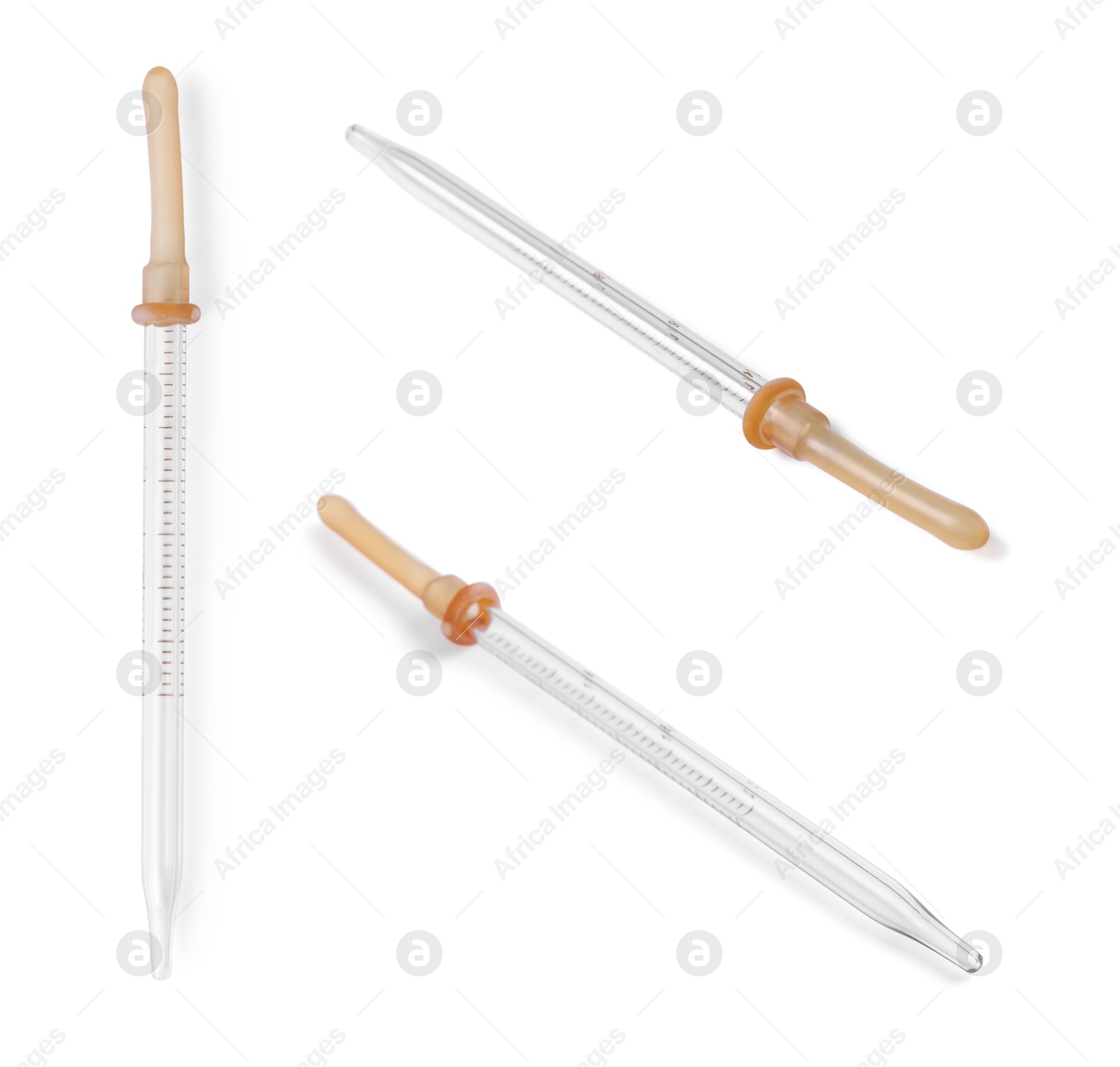 Image of Pipettes isolated on white, set. Medical equipment