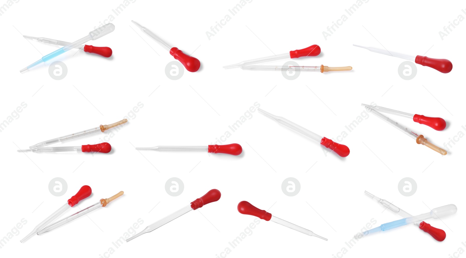 Image of Pipettes isolated on white, set. Medical equipment