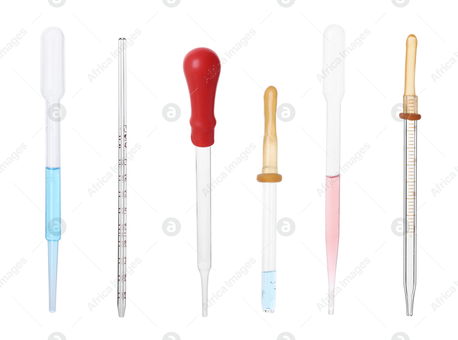 Image of Pipettes isolated on white, set. Medical equipment