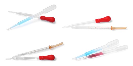 Image of Pipettes isolated on white, set. Medical equipment