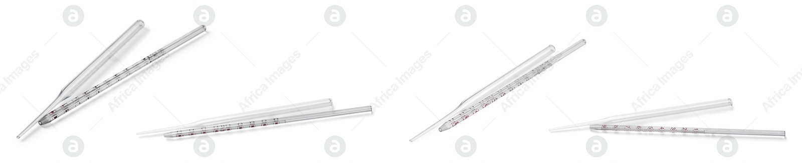 Image of Pipettes isolated on white, set. Medical equipment