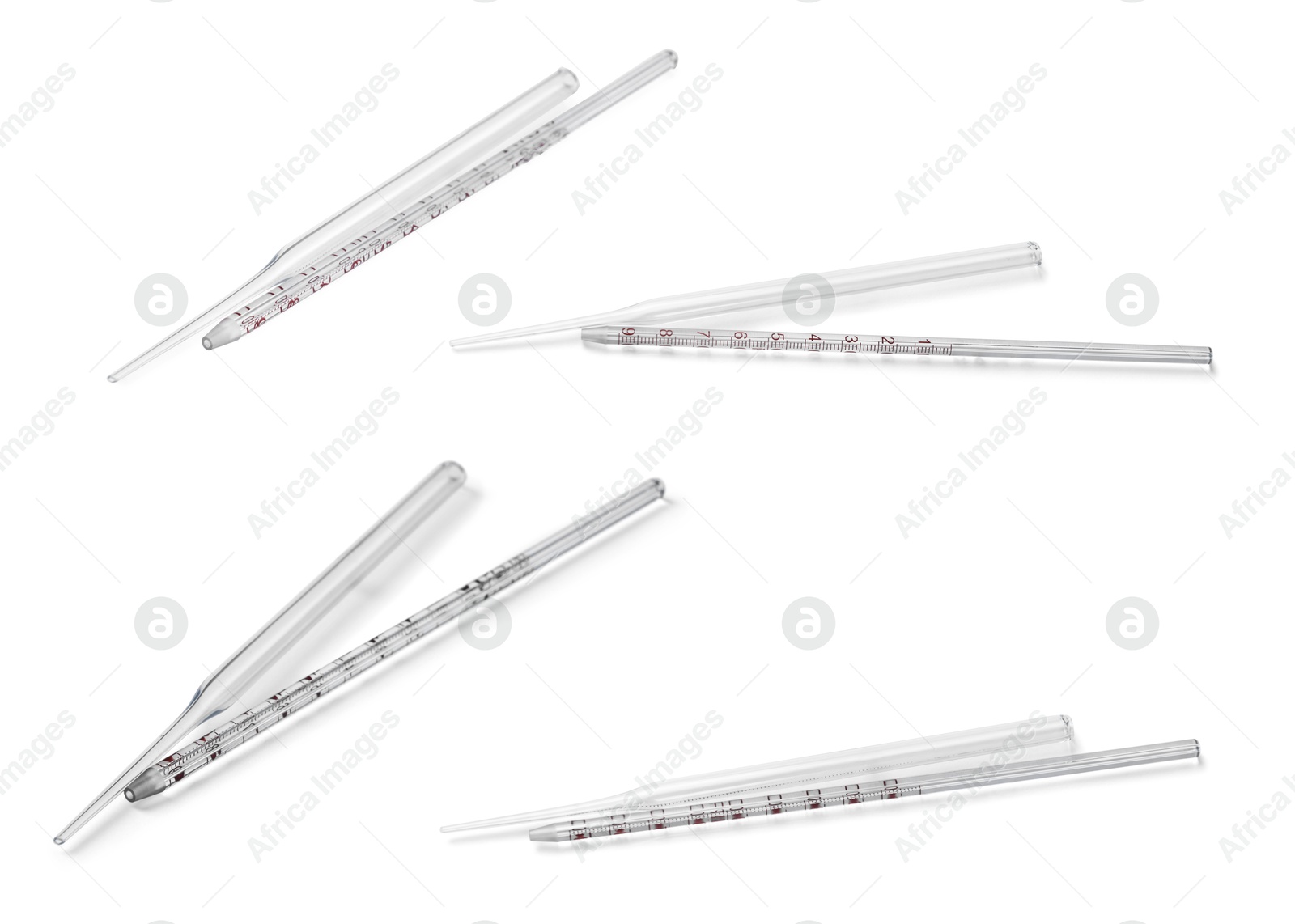 Image of Pipettes isolated on white, set. Medical equipment