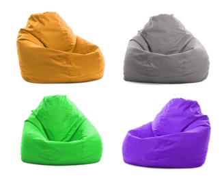 Image of Bean bags in different colors isolated on white, set