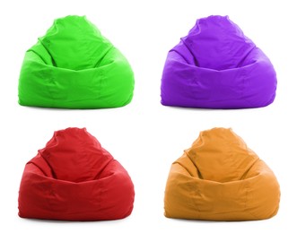 Image of Bean bags in different colors isolated on white, set