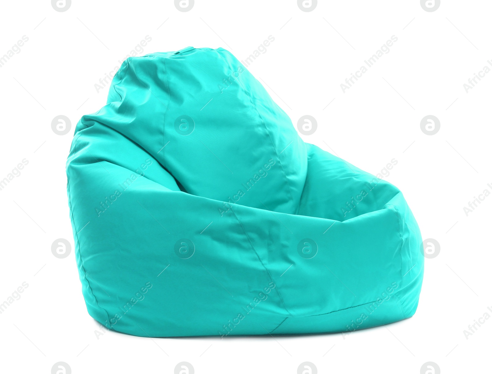 Image of One turquoise bean bag chair isolated on white