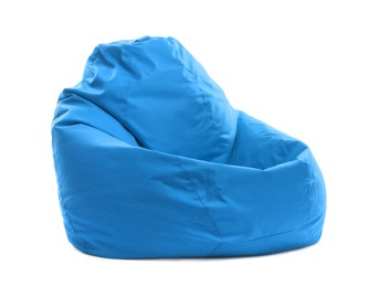 One light blue bean bag chair isolated on white