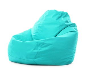 One turquoise bean bag chair isolated on white