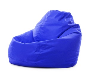 One blue bean bag chair isolated on white