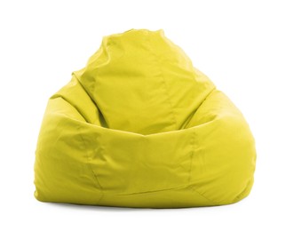 One yellow bean bag chair isolated on white