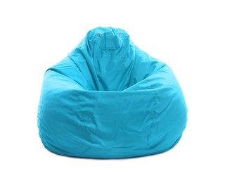 One light blue bean bag chair isolated on white