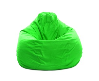 One green bean bag chair isolated on white