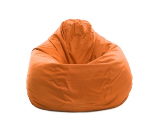 One orange bean bag chair isolated on white